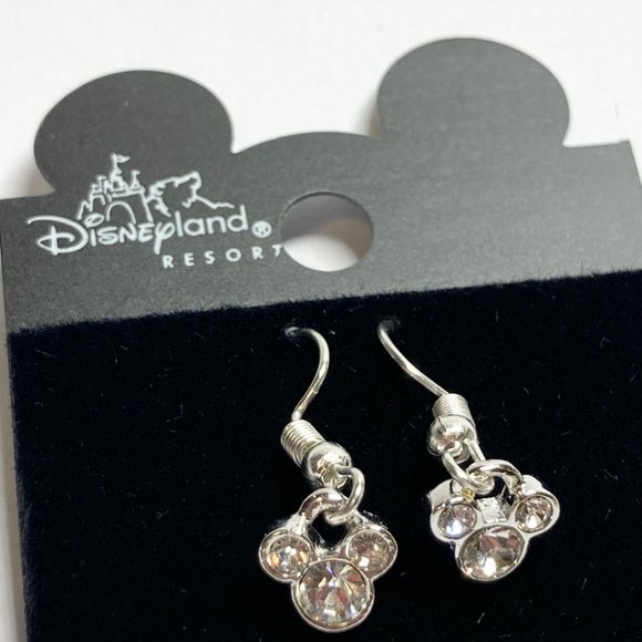 Vintage Disney Mickey Mouse Ears Earrings Disneyana Dainty Crystal Silver Plated - Picture 2 of 11